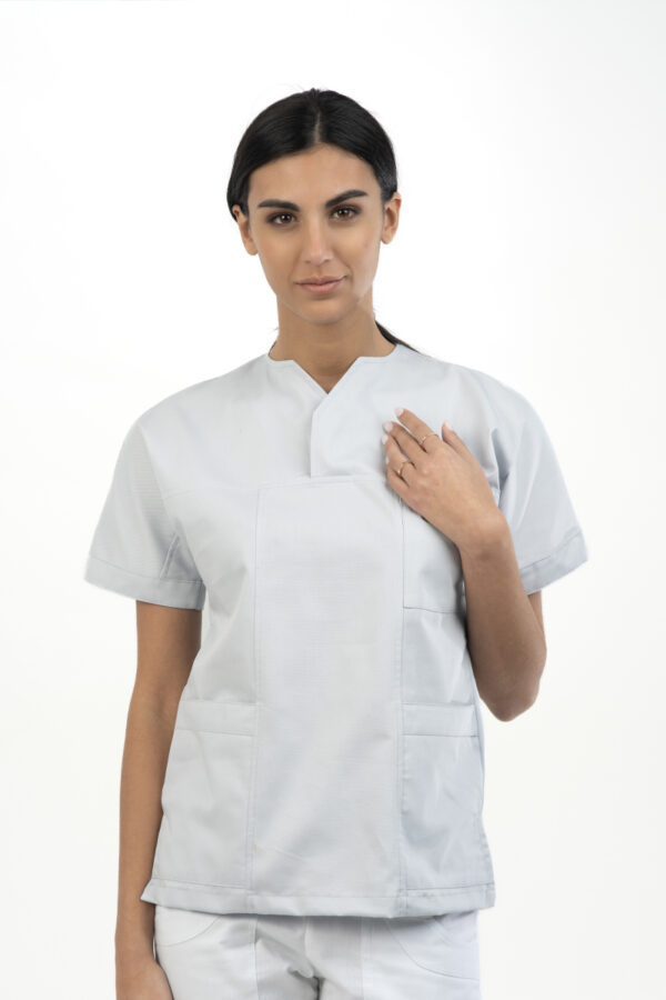 Casacca donna collo sovrapposto grigio ghiaccio misto cot./pol.