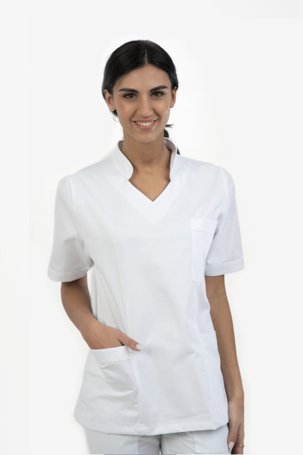 Casacca Sanitaria donna collo mezza coreana bianca