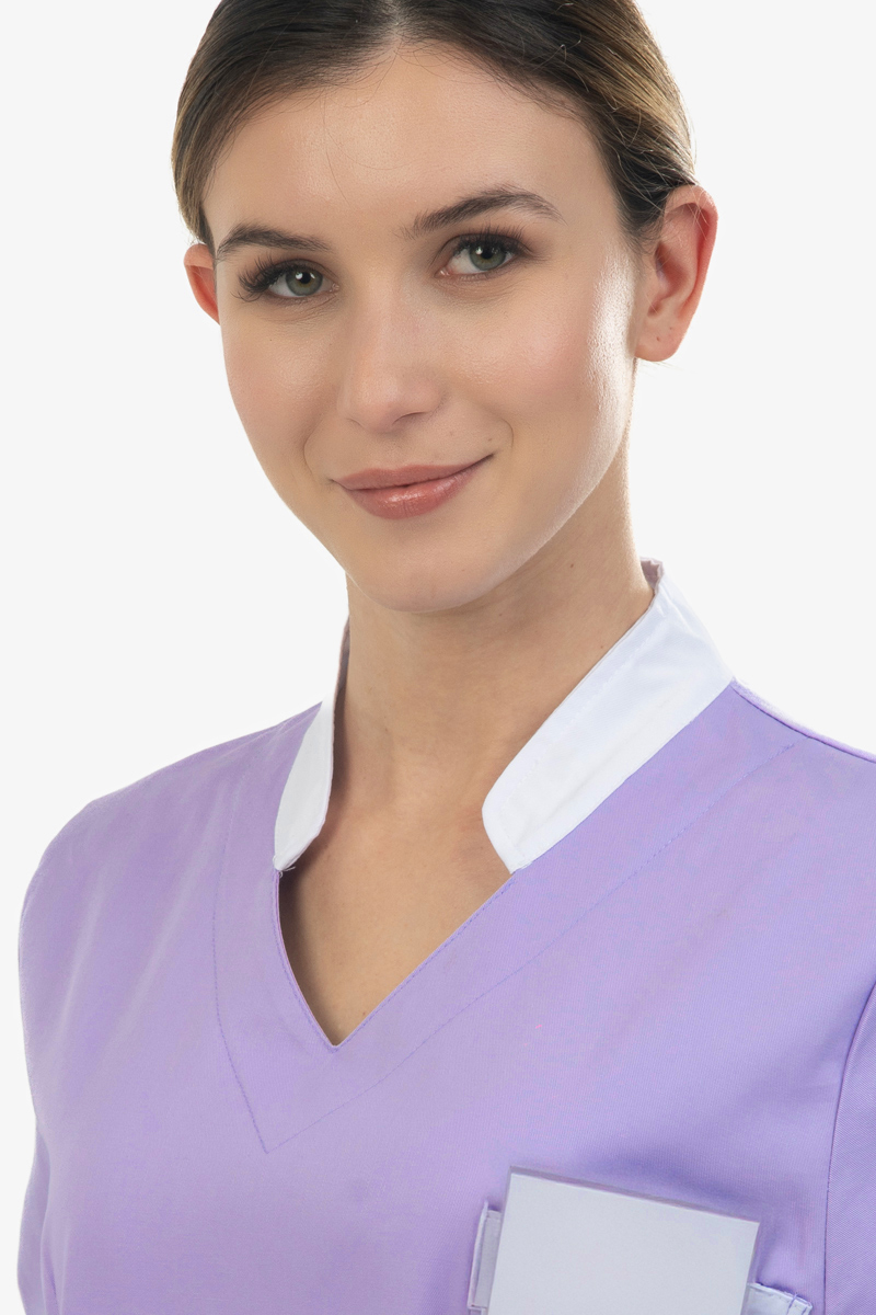 Casacca donna collo mezza coreana lilla bordi bianchi - immagine 2