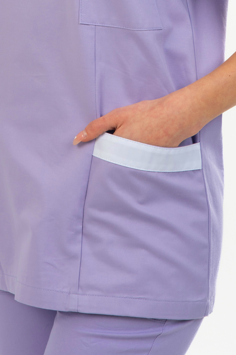 Casacca donna collo mezza coreana lilla bordi bianchi - immagine 3