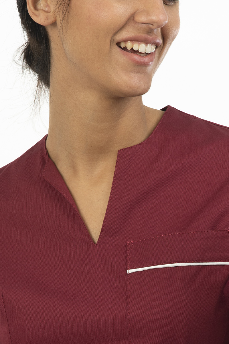 Casacca donna collo a goccia bordeaux profili bianchi - immagine 2