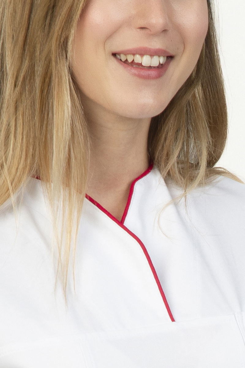 Casacca donna collo sovrapposto bianca profili rossi - immagine 2