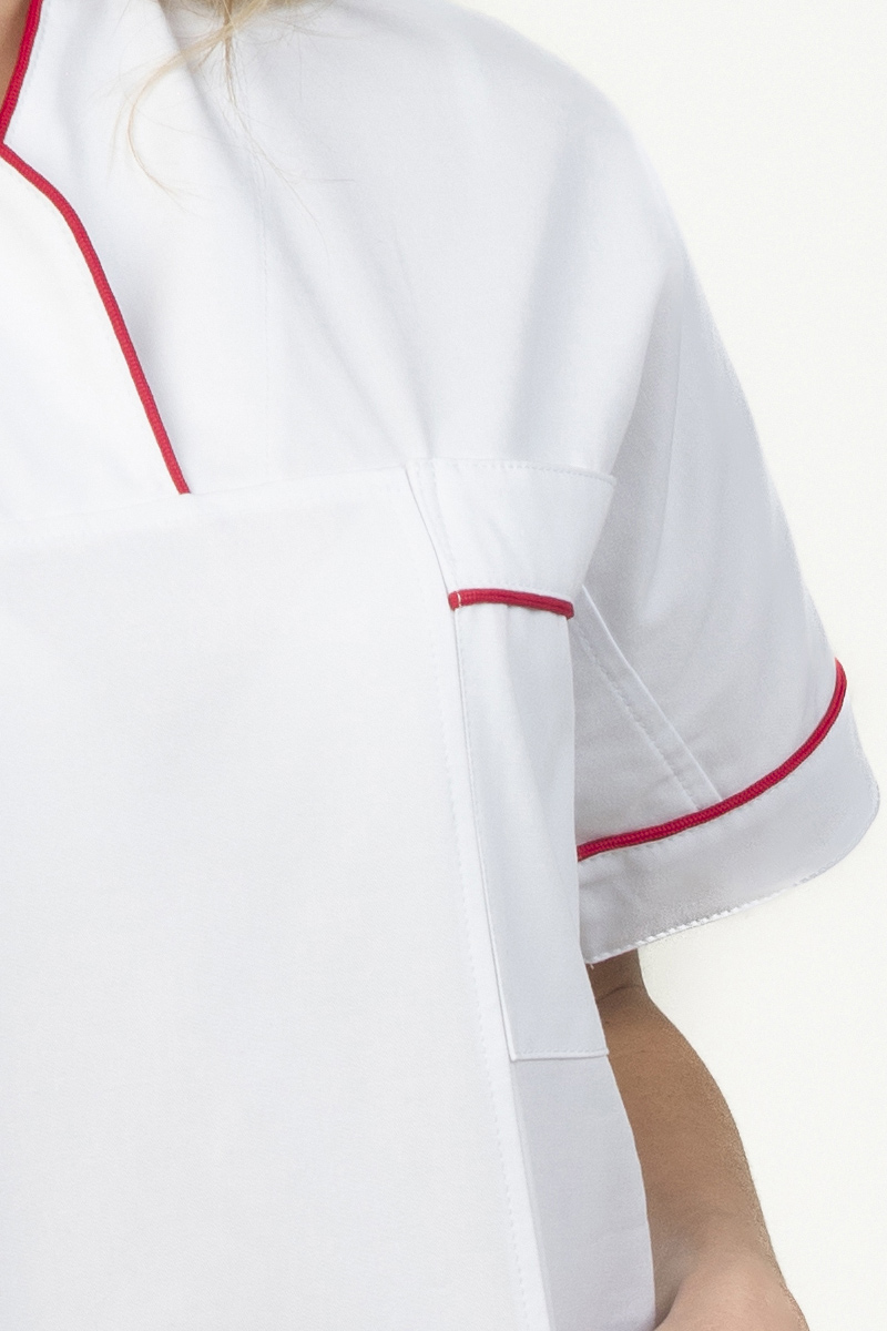 Casacca donna collo sovrapposto bianca profili rossi - immagine 5