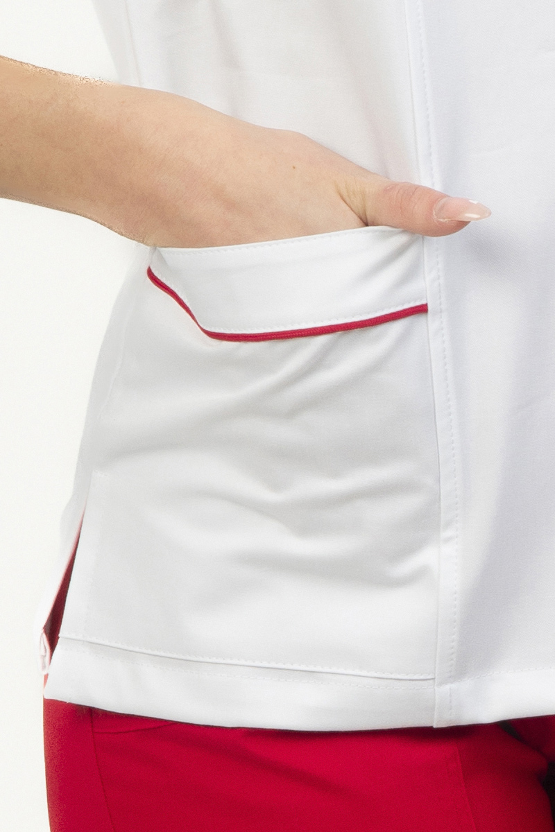 Casacca donna collo sovrapposto bianca profili rossi - immagine 4