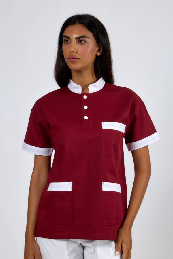 Casacca unisex collo coreana bordeaux bordi bianchi