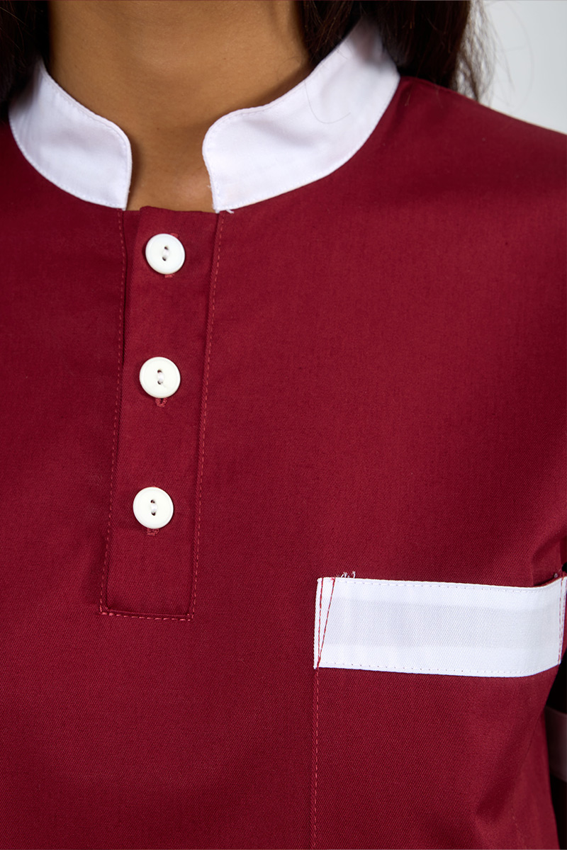 Casacca unisex collo coreana bordeaux bordi bianchi - immagine 2