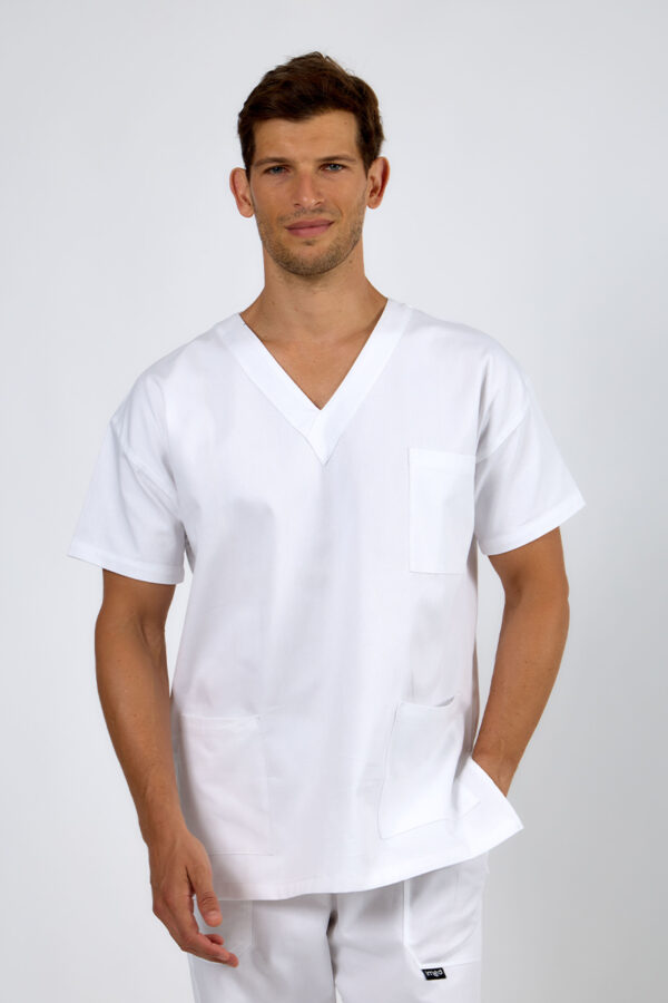 Casacca unisex collo V Eco senza bordi bianca