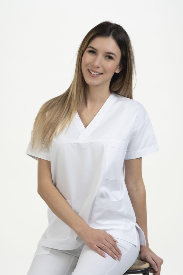 Casacca unisex collo V incrocio bianca