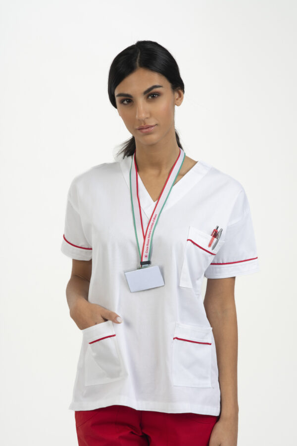 Casacca unisex collo V con profili rossi