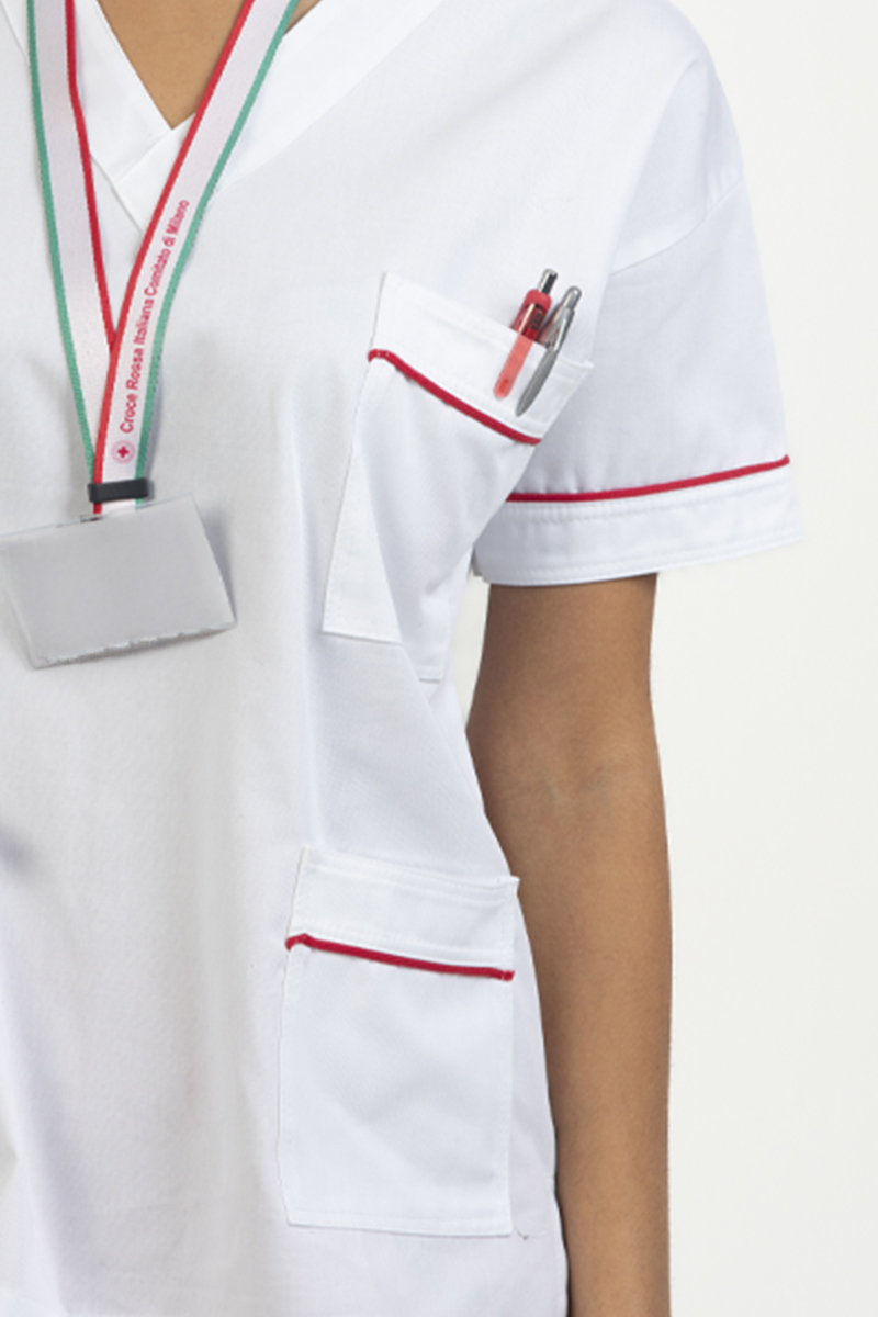 Casacca unisex collo V con profili rossi - immagine 2