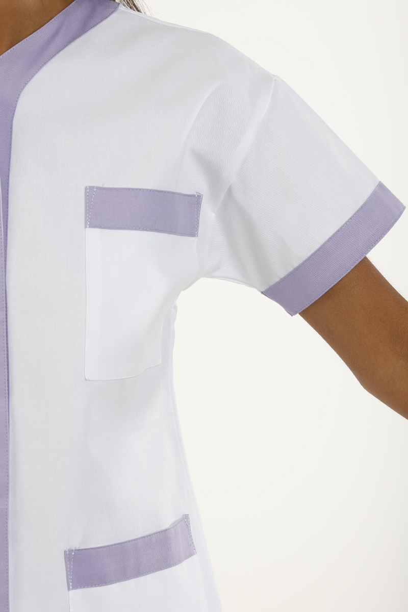 Giacca donna collo V bianca bordi lilla - immagine 3