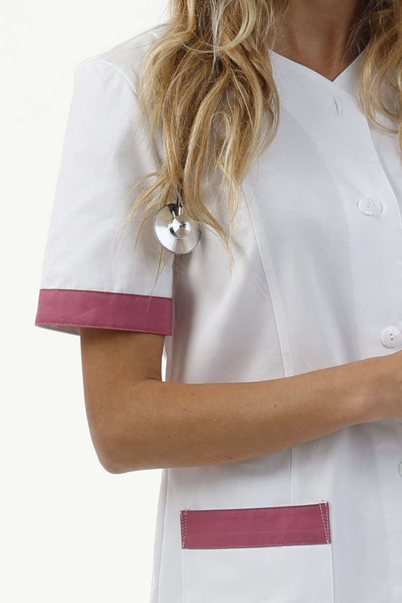 Giacca donna collo V bianca bordi fucsia - immagine 3