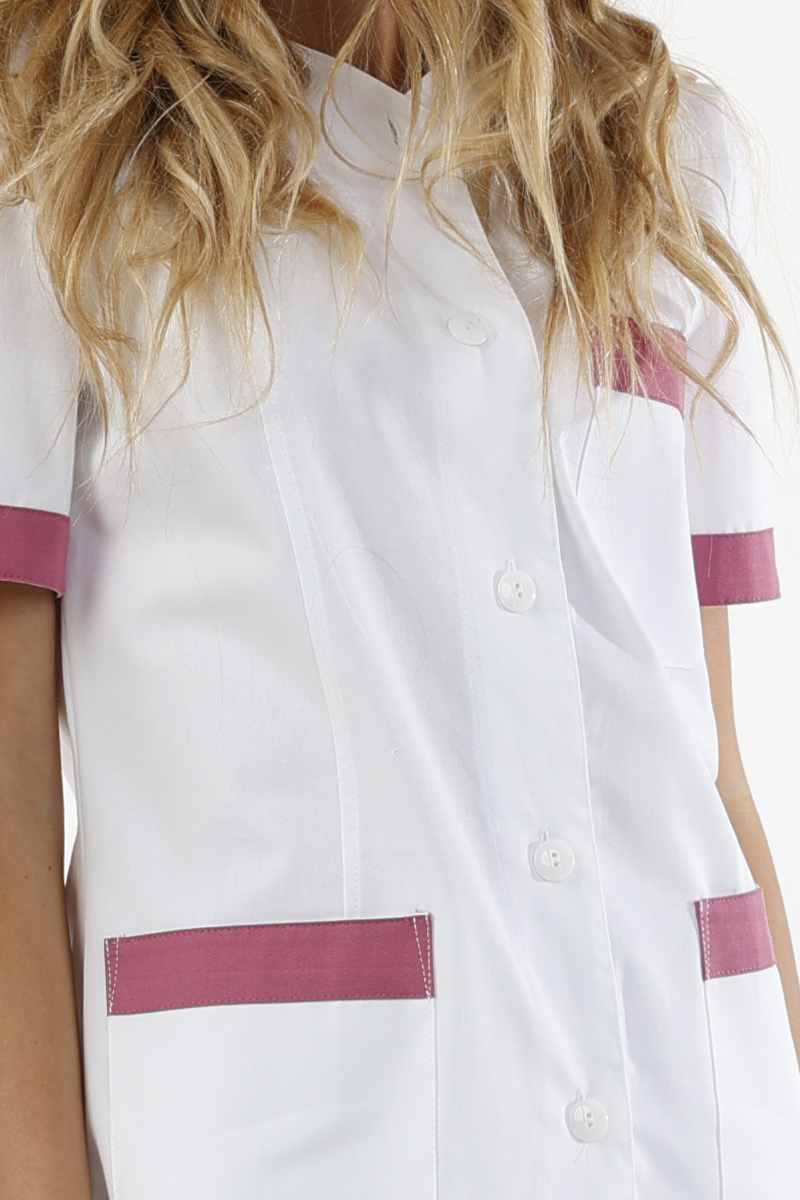 Giacca donna collo V bianca bordi fucsia - immagine 4