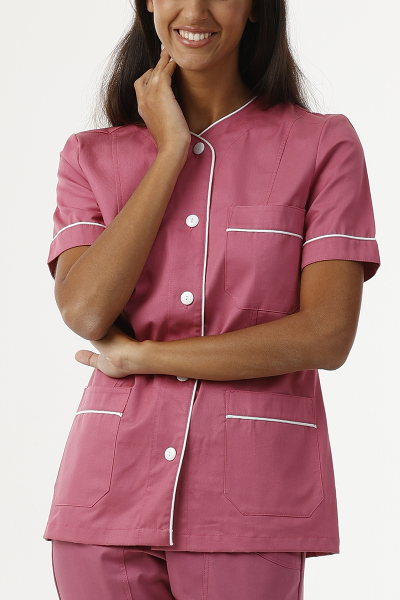 Giacca donna collo V piccolo fucsia con profili bianchi - immagine 2