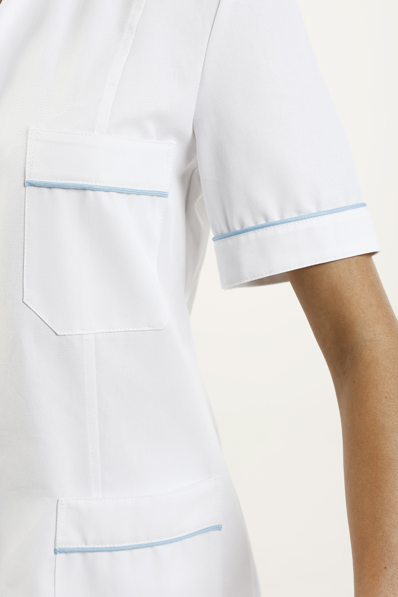 Giacca donna collo coreana bianca profili azzurri - immagine 2