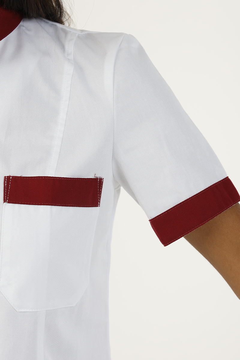 Giacca donna collo coreana bianca bordi bordeaux - immagine 3