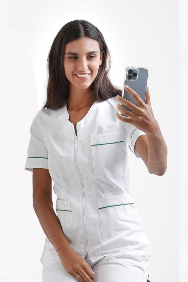 Giacca donna slim zip bianca profili verdi