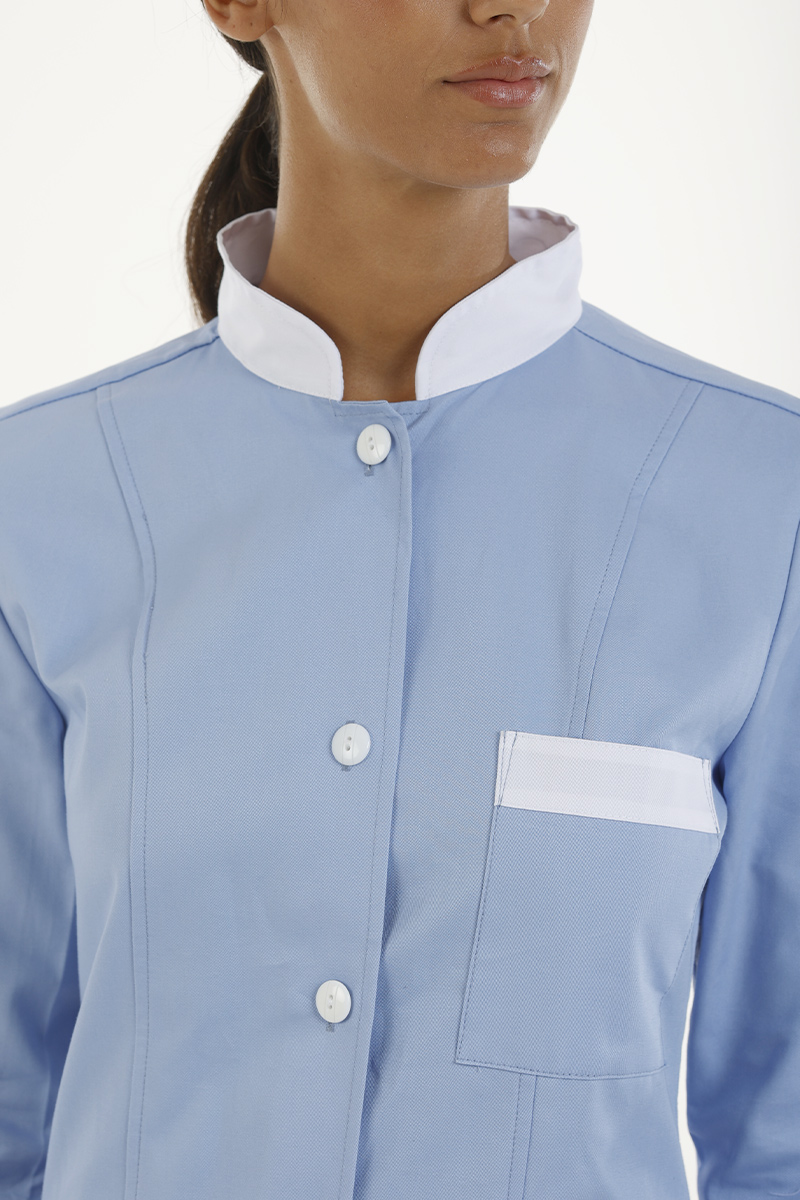 Camice donna slim collo coreana azzurro chiaro bordi bianchi - immagine 4