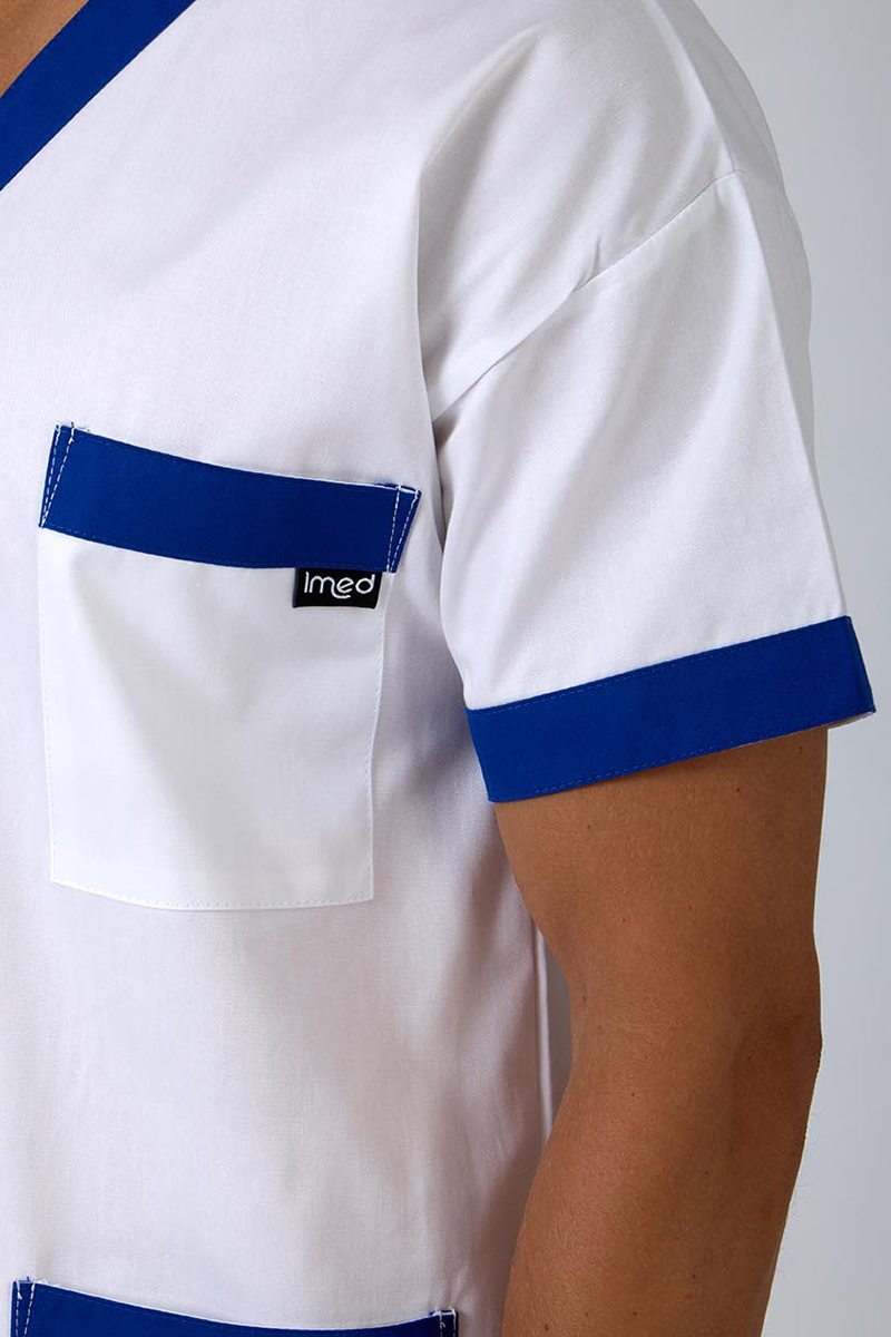 Casacca unisex collo V  bianca bordi bluette - immagine 4