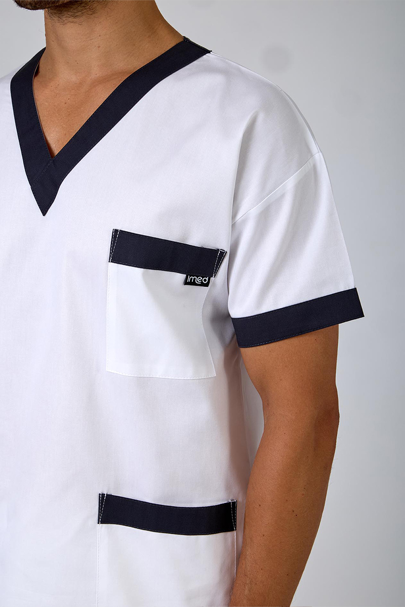 Casacca unisex collo V bianca bordi grigi - immagine 3