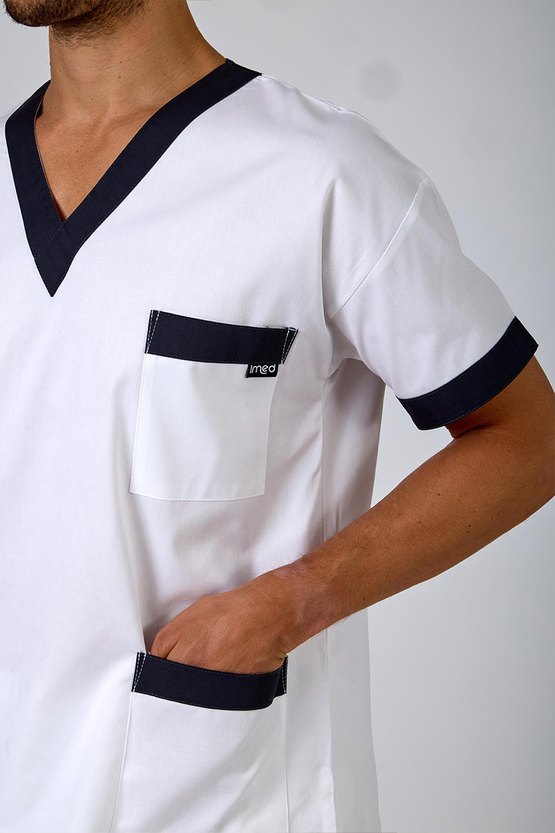 Casacca unisex collo V bianca bordi grigi - immagine 5