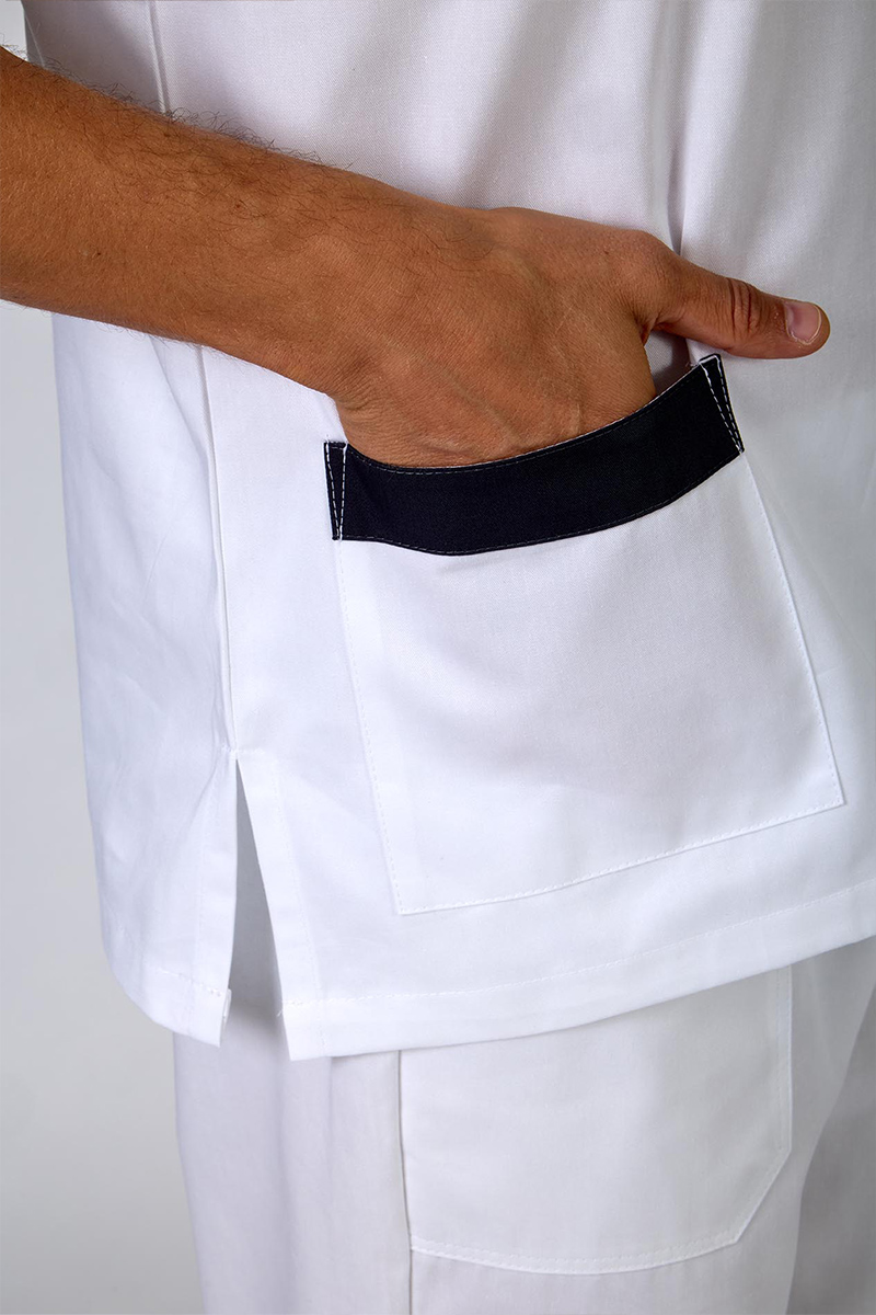 Casacca unisex collo V bianca bordi grigi - immagine 4