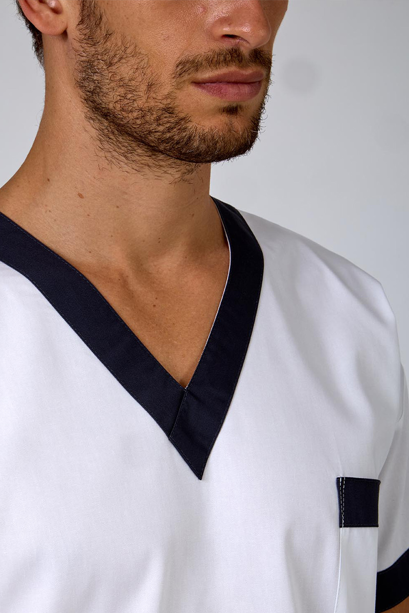 Casacca unisex collo V bianca bordi grigi - immagine 2