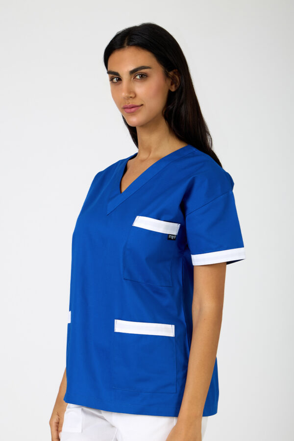 Casacca unisex collo V bluette bordi bianchi