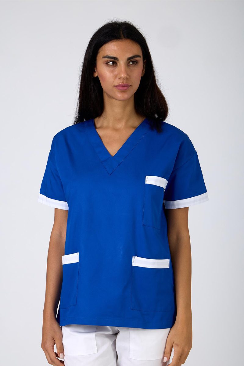 Casacca unisex collo V bluette bordi bianchi - immagine 3