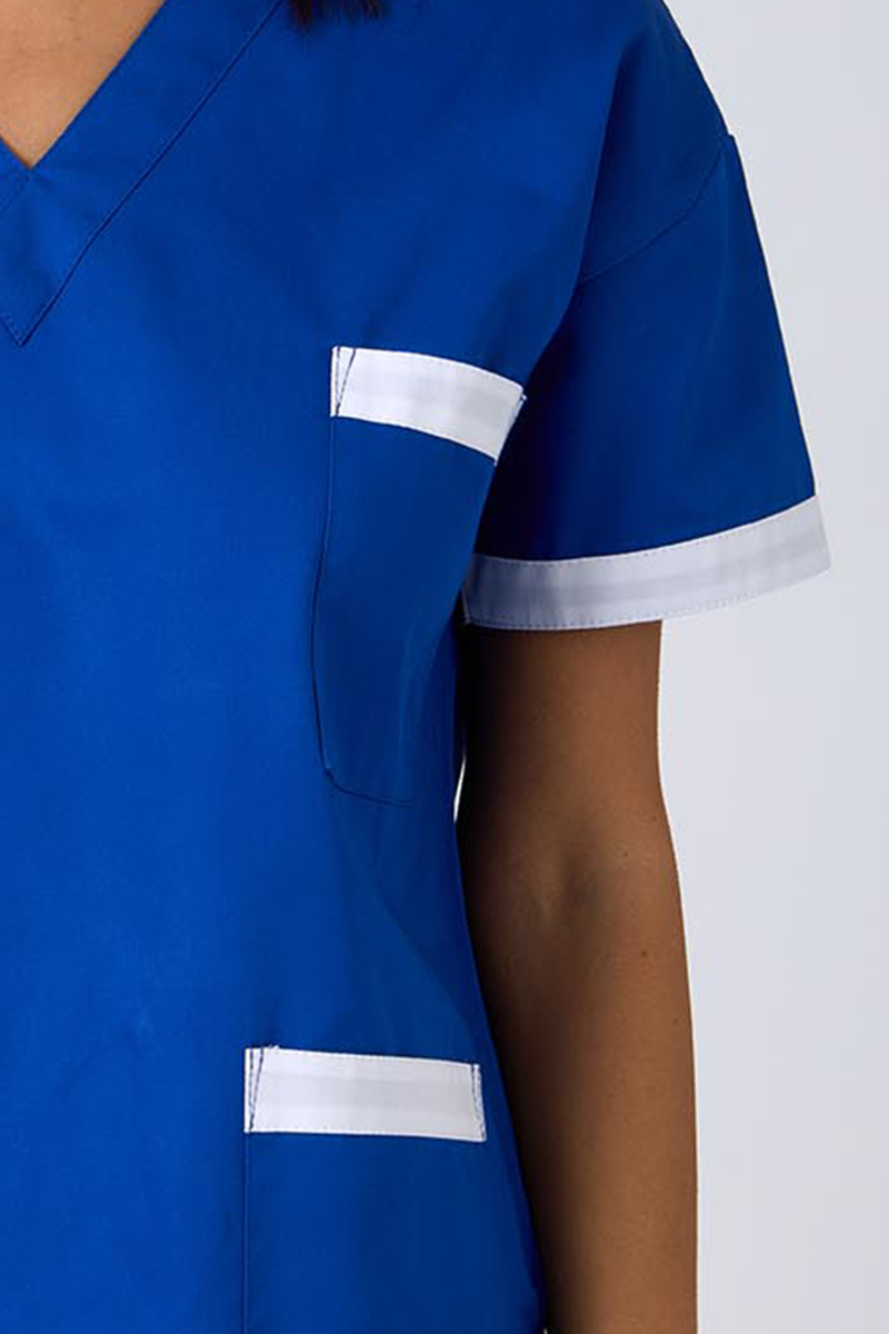 Casacca unisex collo V bluette bordi bianchi - immagine 4
