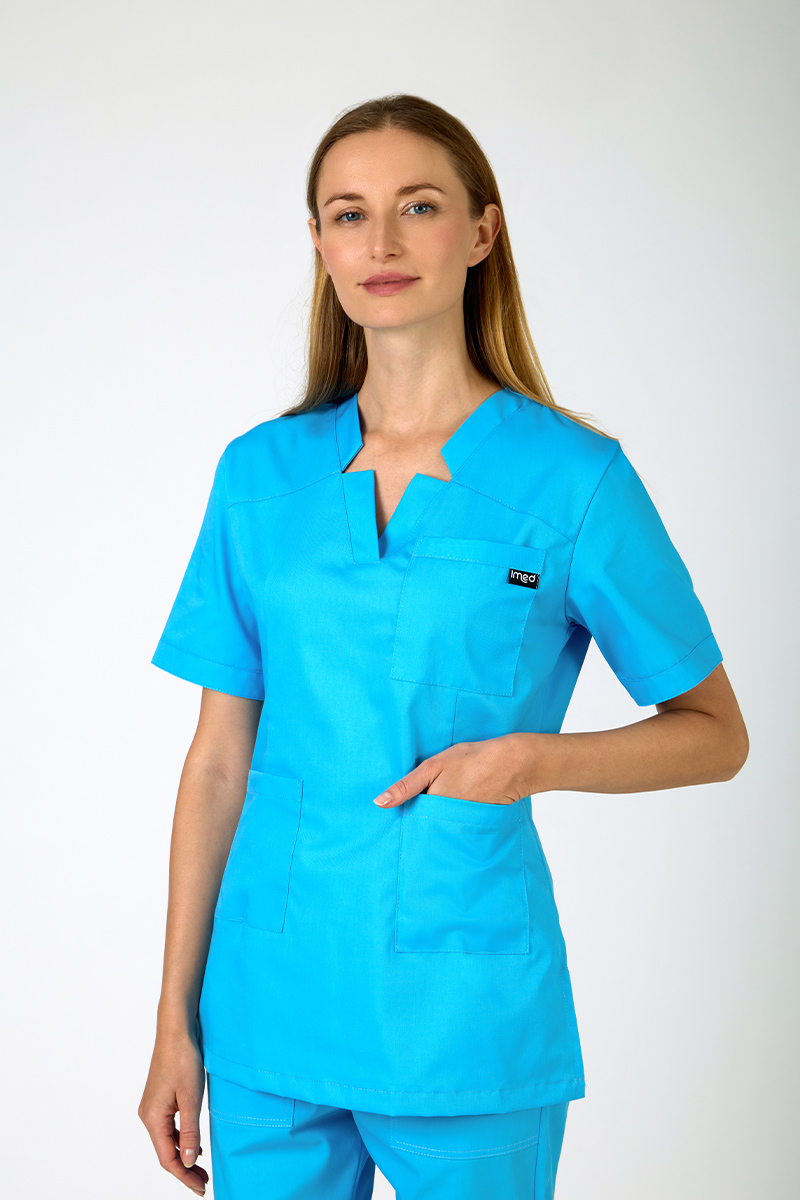 Casacca donna collo V doppio atollo misto cot./pol.