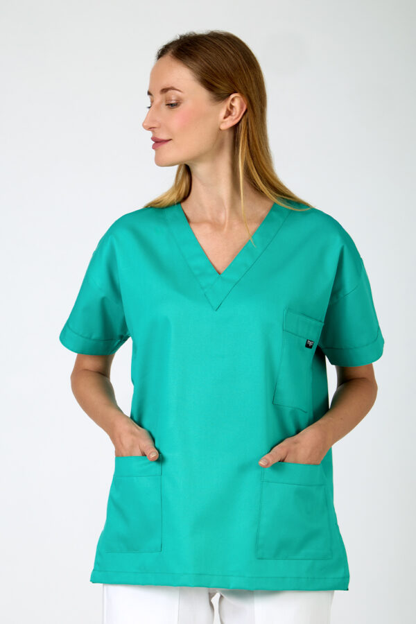 Casacca unisex collo V verde acqua