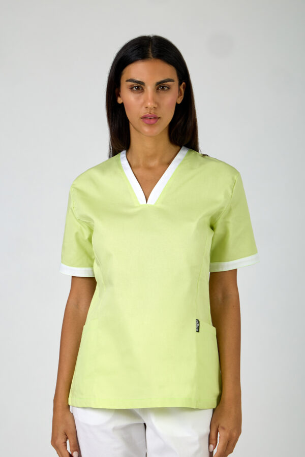 Casacca Sanitaria donna collo vulcano verde acido bordi bianchi
