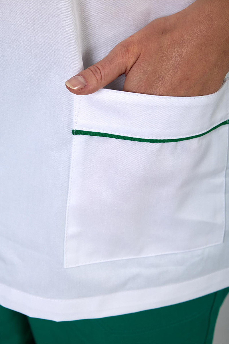 Casacca unisex collo V bianca con profili verdi - immagine 3