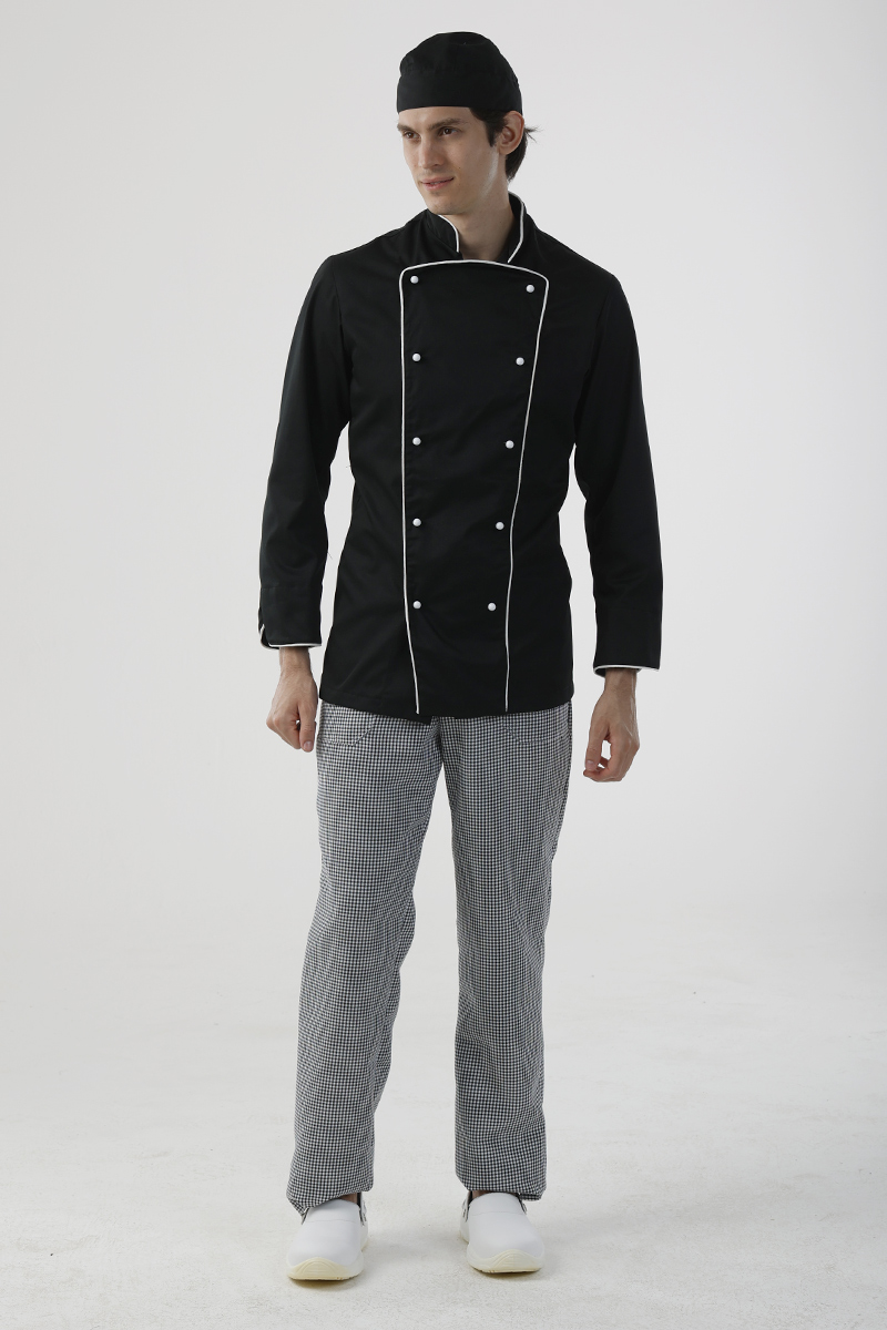 Giacca chef unisex nera con profili bianchi misto cot./pol. - immagine 4