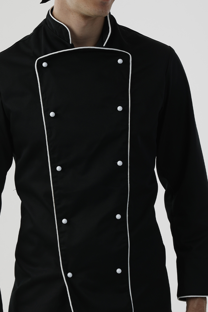 Giacca chef unisex nera con profili bianchi misto cot./pol. - immagine 2