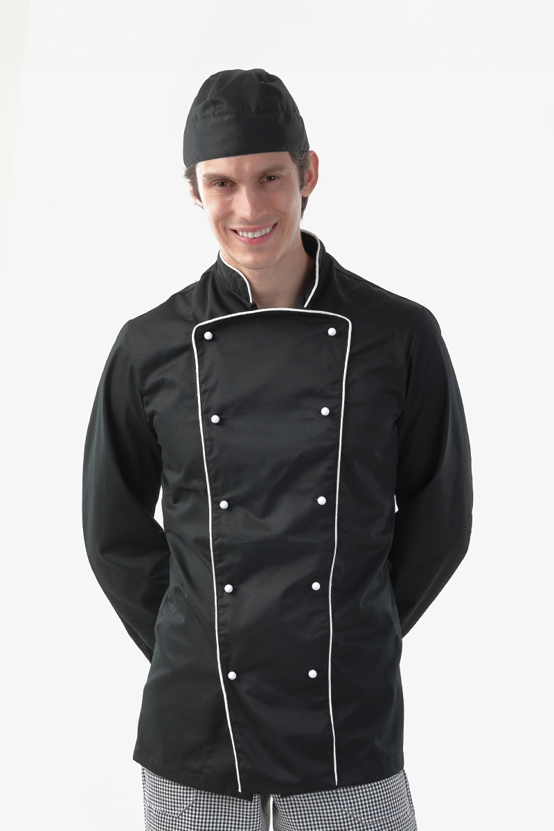 Giacca chef unisex nera con profili bianchi misto cot./pol.