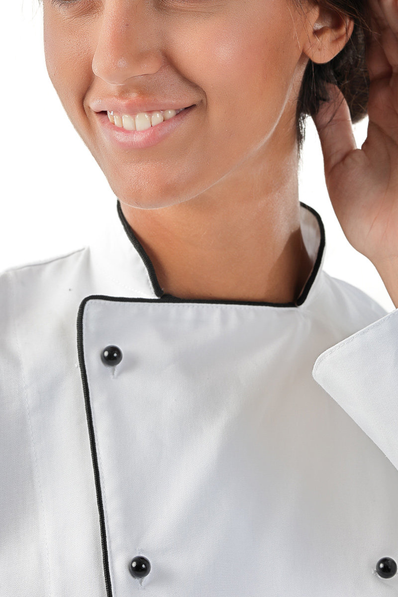 Giacca cuoco unisex bianca profili neri misto cot./pol. - immagine 2