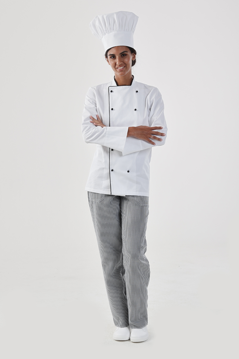 Giacca cuoco unisex bianca profili neri misto cot./pol. - immagine 4