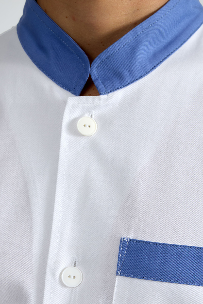 Giacca unisex collo coreana bianca bordi azzurri - immagine 2