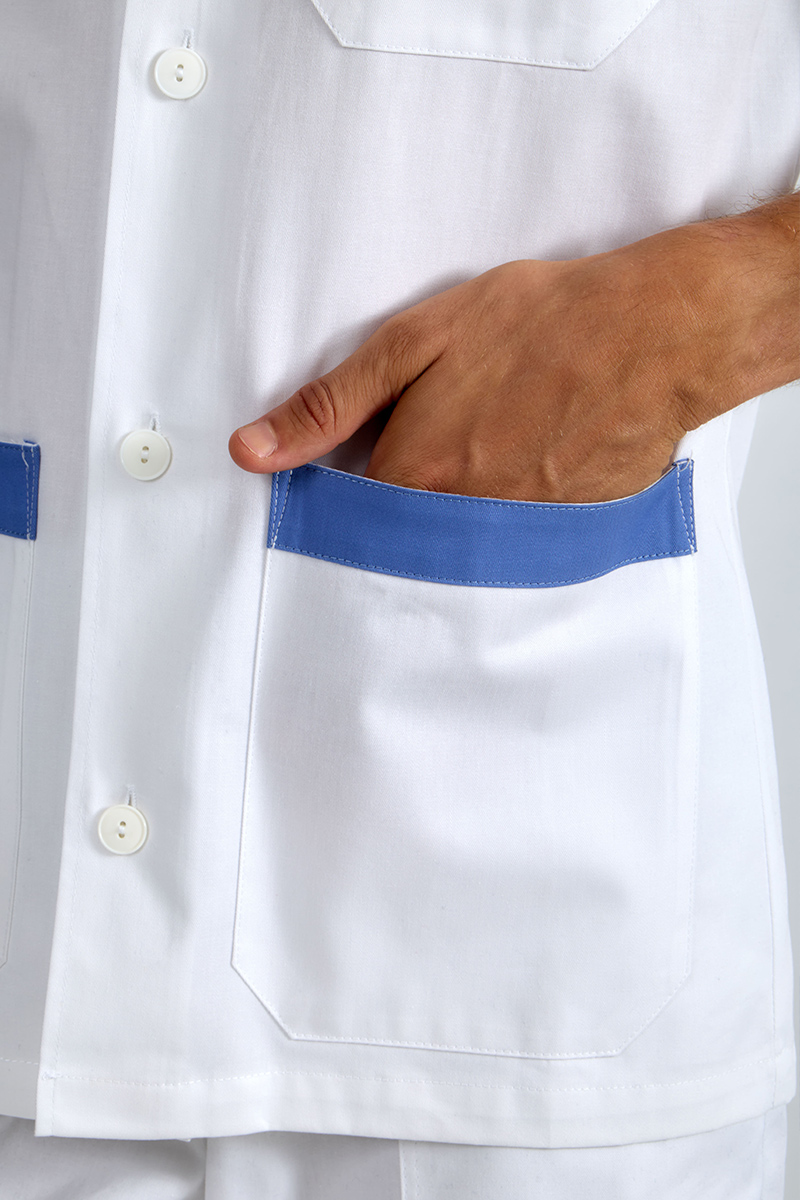 Giacca unisex collo coreana bianca bordi azzurri - immagine 3