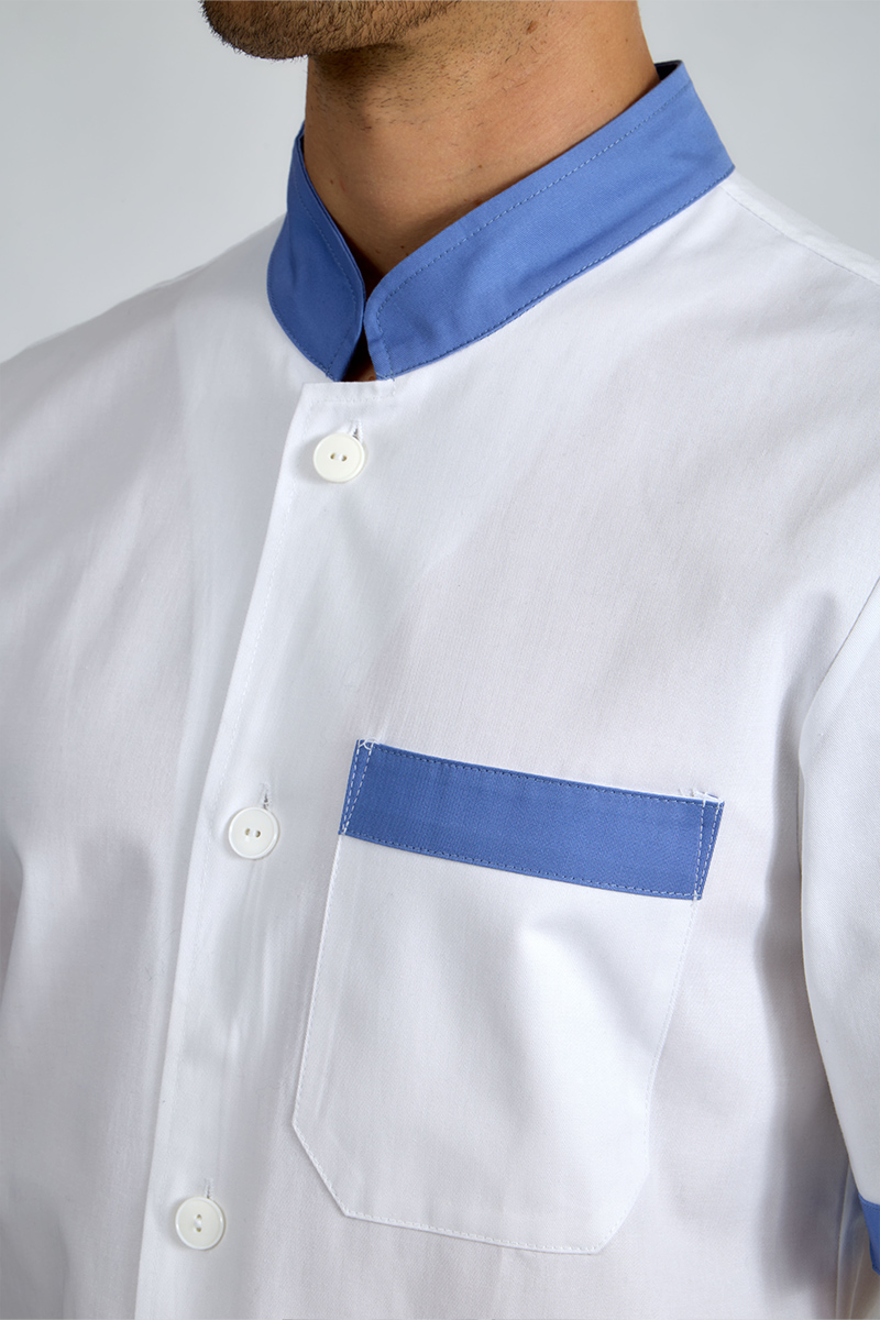 Giacca unisex collo coreana bianca bordi azzurri - immagine 5