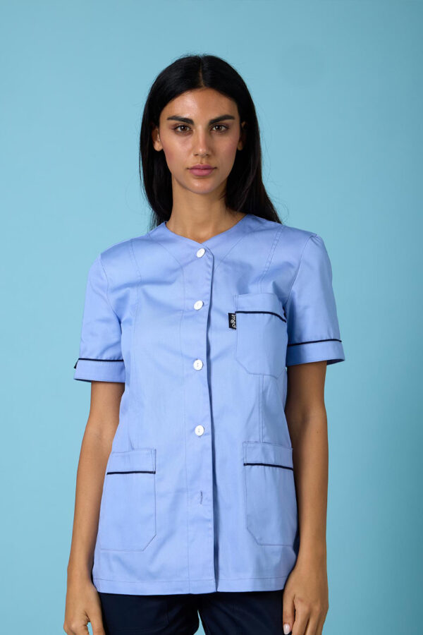 Giacca donna collo V piccolo azzurro chiaro con profili blu scuro