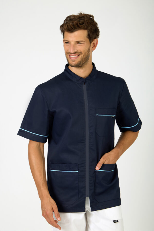 Giacca unisex collo coreana zip blu profili azzurri