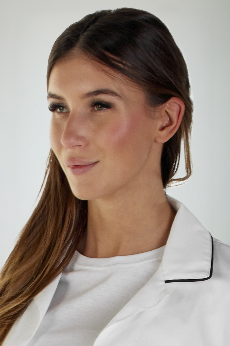 Camice donna collo 4 punte bianco con profili blu - immagine 2