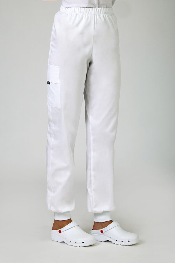 Pantalone  Sanitario unisex elastico in fondo e portatelefono bianco
