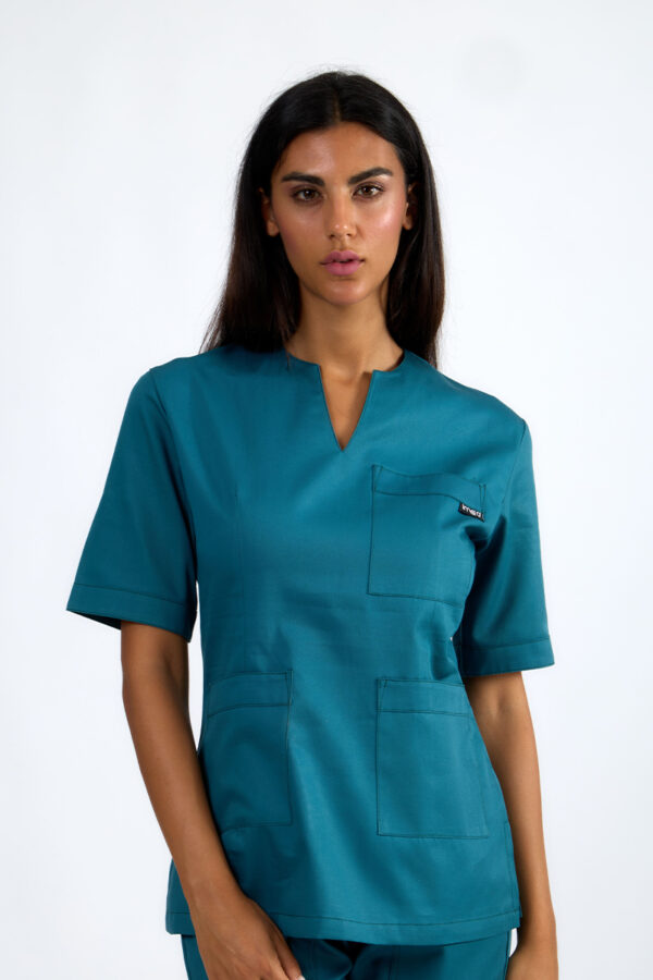 Casacca donna collo a goccia petrolio