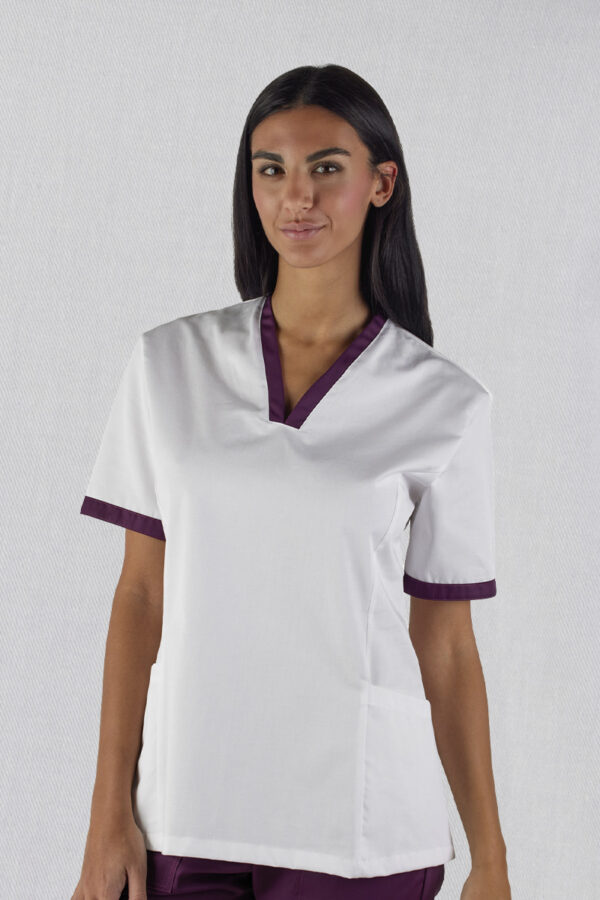 Casacca donna collo vulcano bianca bordi sottili vinaccia