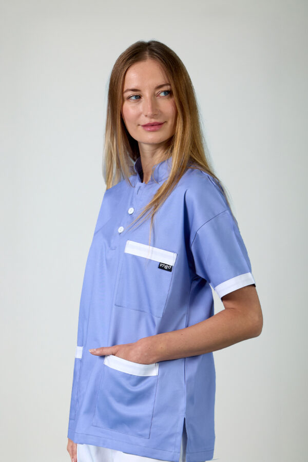 Casacca unisex collo coreana azzurro chiaro bordi bianchi