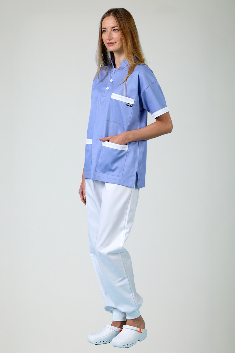 Casacca unisex collo coreana azzurro chiaro bordi bianchi - immagine 2